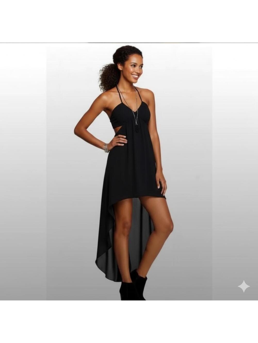 Express - Black High-Low Chiffon Open Back Cocktail Dress - 8